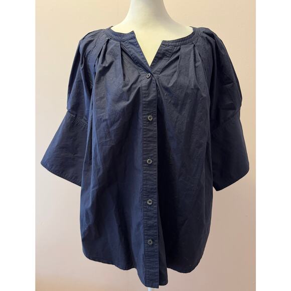 A.L.C. Chloe Button-Front Pleated Puff Bell Sleeves Feminine Boho Blouse Size 8 - Picture 2 of 5